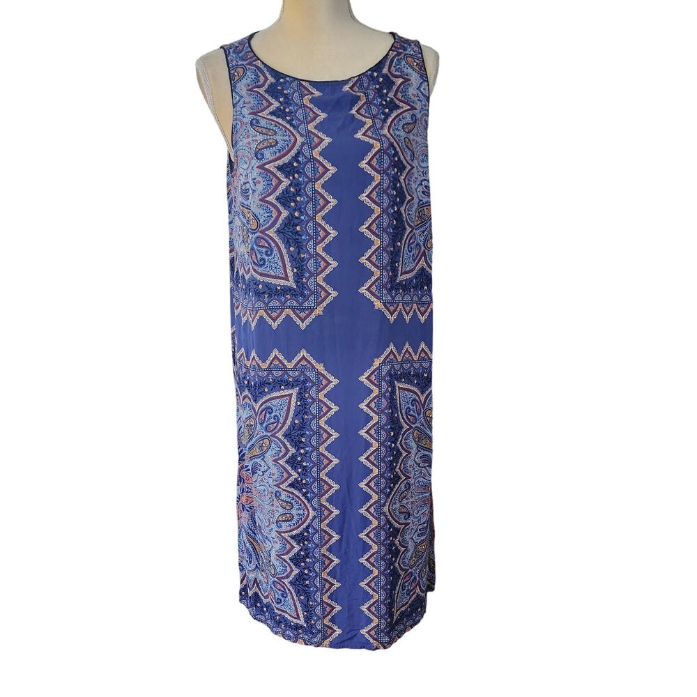 J.Jill Women's Paisley Blue Boho Sleeveless Tank Dress Medium